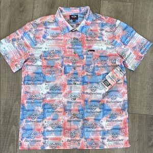 Budweiser Red and Blue Casual Button Down Shirt NWT size Medium